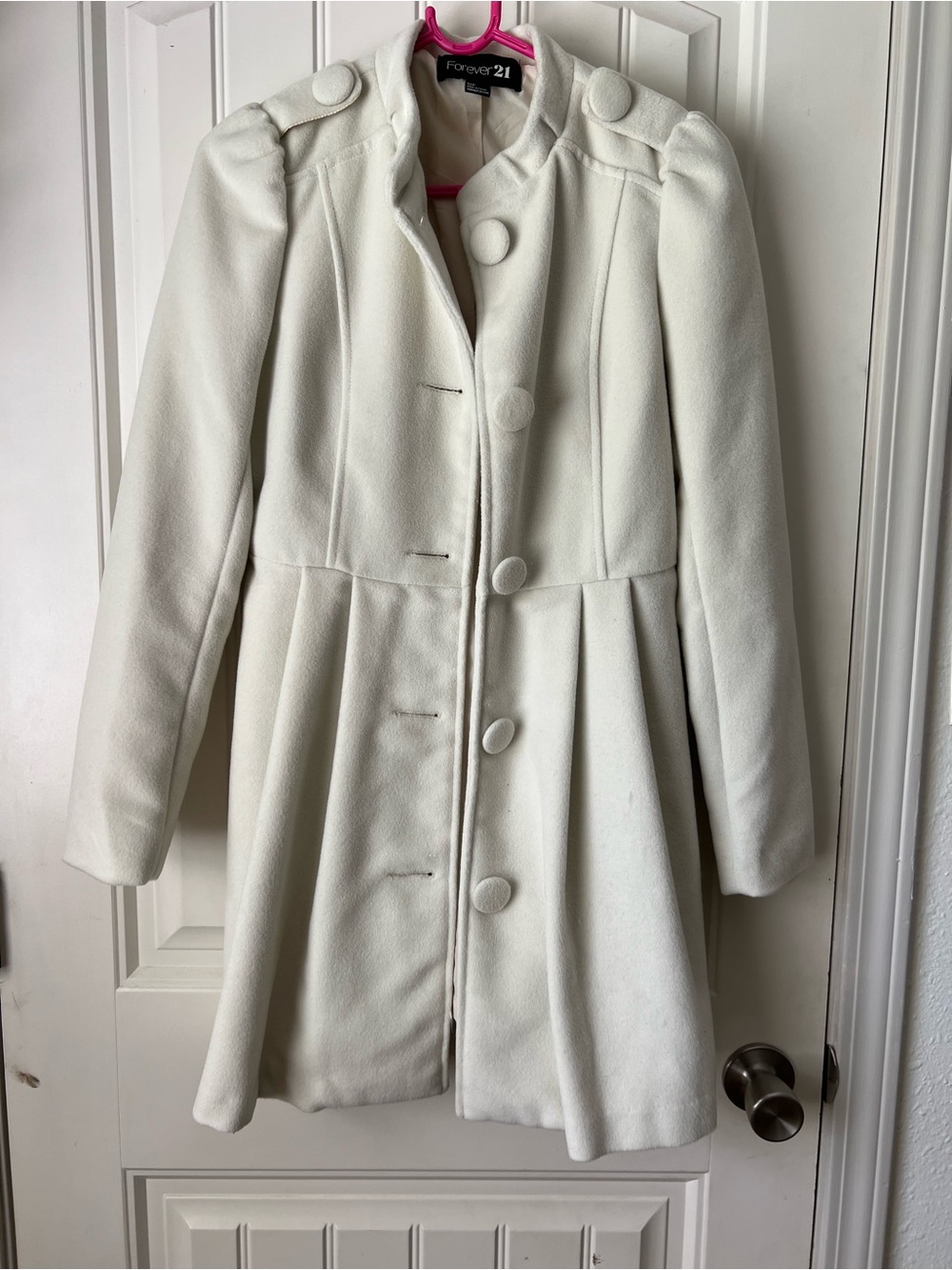 Forever 21 Women's White Button-Front Wool-Blend Coat